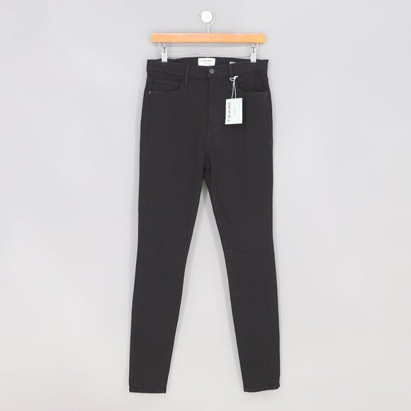 NWT FRAME Ali High Rise Skinny Jeans in Noir Black Midweight Stretch Size 30 - Picture 1 of 10